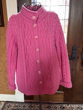 Aran Crafts Pink Cable-Knit Button Cardigan